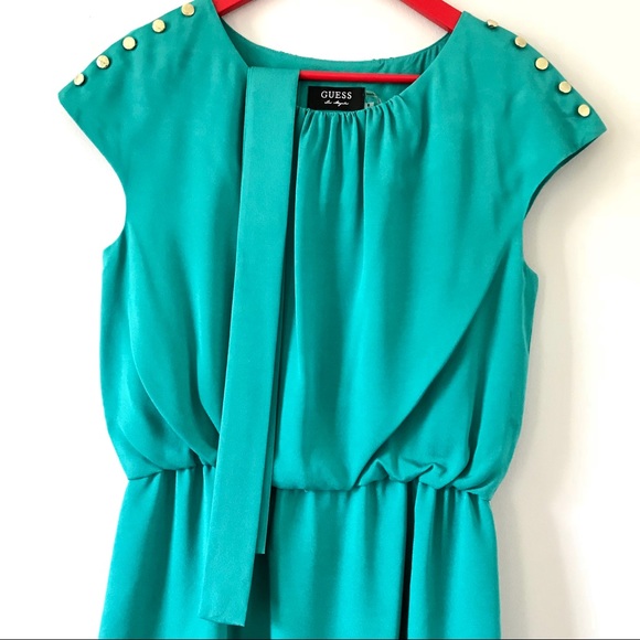 Teal Guess Dress with Gold Buttons - Picture 2 of 7